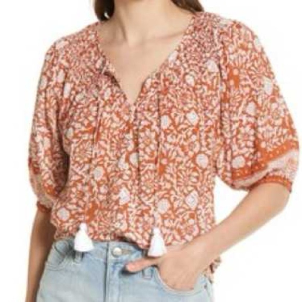 Cleobella Adele Top - Brown and White Floral Blouse